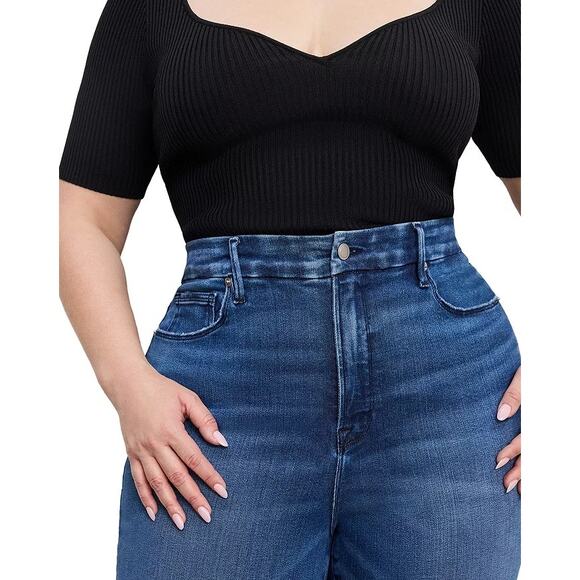 Good American Women Indigo 891 Good Legs Cropped Mini Bootcut Jeans Size 16 - Picture 2 of 6